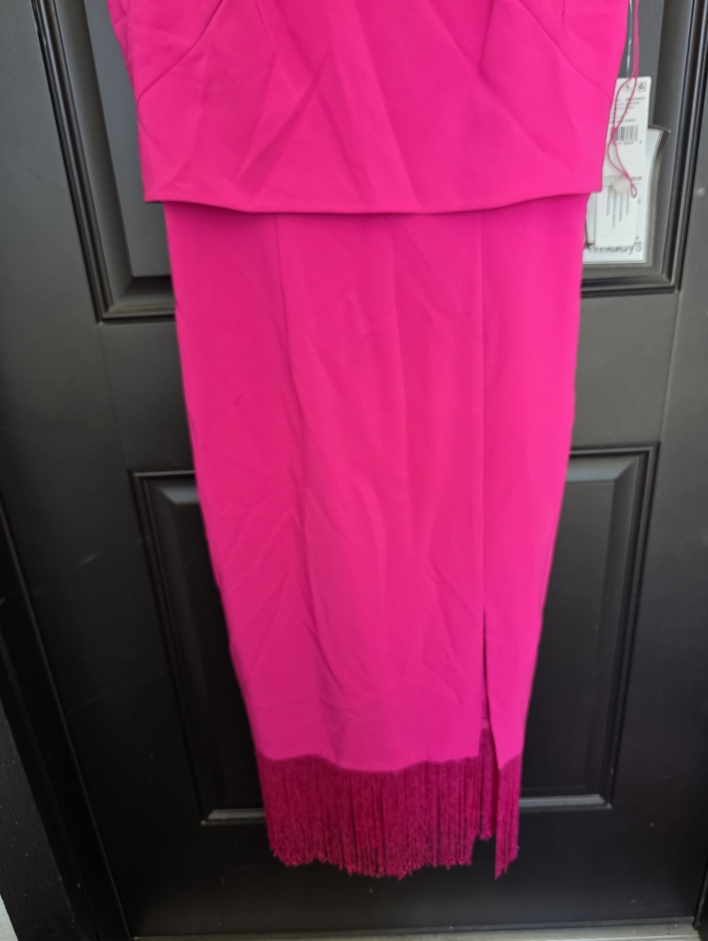 Aidan Mattox Adrianna Papell Women’s Size 12 Hot Pink Fringe Hem Dress Strappy - Picture 6 of 11